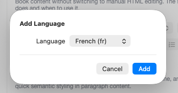 Add language popup sheet