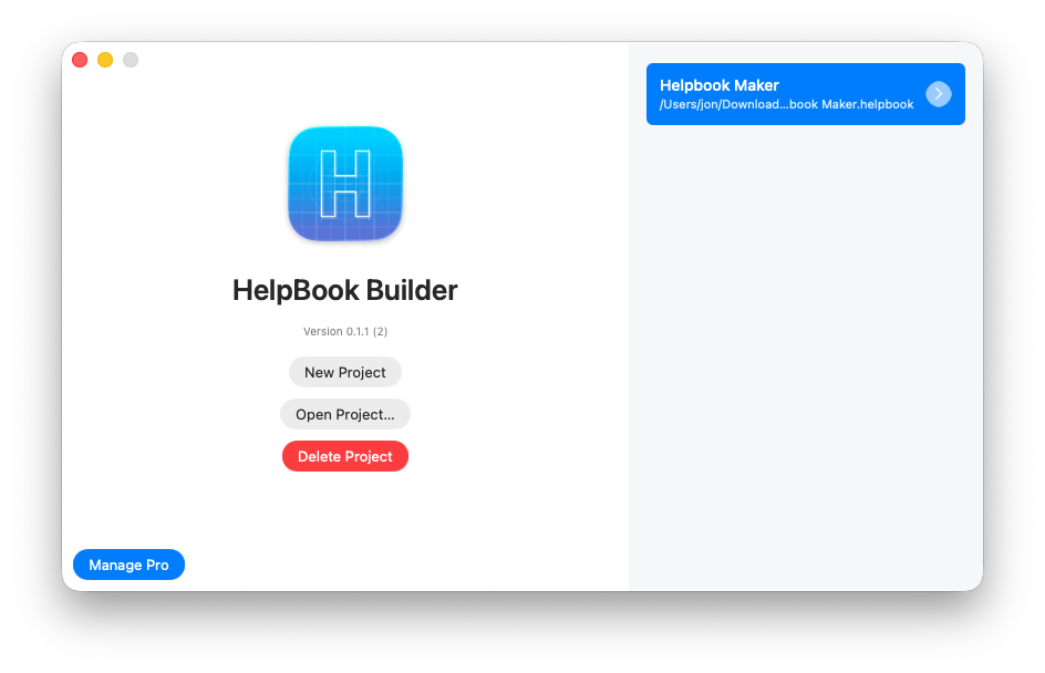 Project organizer in HelpBook Builder 0.2.0